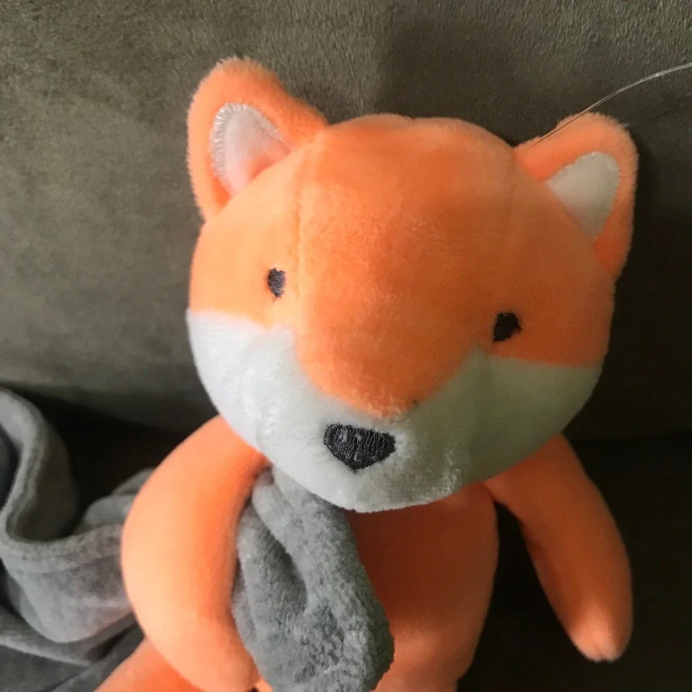 Carter's Orange Fox Rattle Lovey Gray Security Baby Blanket Lovie Baby toy Grey